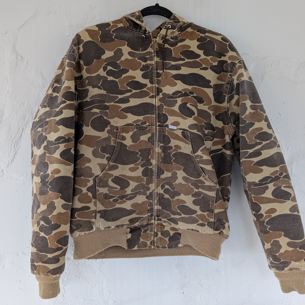 Vintage Durable Carhartt JR123 Full Zip Hooded Duck Camo Jacket Men's Large XL